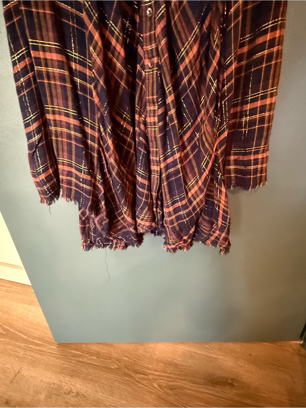 Natural Life Long Plaid Button-Front Maxi Dress in Burgundy and Navy - Picture 4 of 8